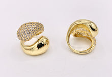 Load image into Gallery viewer, Simple Chunky Teardrop Bypass Ring in CZ Pave 18K Gold Plated Brass 4 PCS
