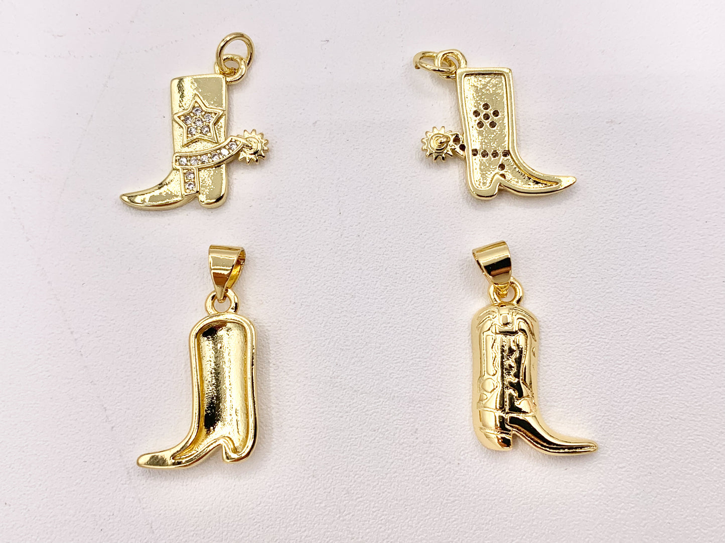 Western Cowboy Boots Texas Ranch One Sided Pendant Charms in CZ Pave 18K Gold Plated Copper 10 PCS