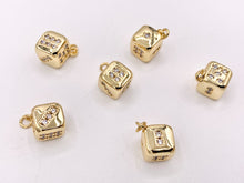 Cargar imagen en el visor de la galería, Cute Dainty CZ Cube Lucky Dice Charms Casino Charms in CZ Pave plated in 18K Gold Copper Base 6 PCS
