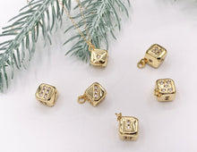 Cargar imagen en el visor de la galería, Cute Dainty CZ Cube Lucky Dice Charms Casino Charms in CZ Pave plated in 18K Gold Copper Base 6 PCS
