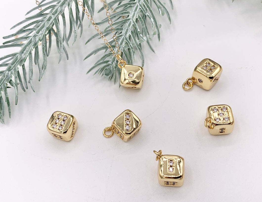 Cute Dainty CZ Cube Lucky Dice Charms Casino Charms in CZ Pave plated in 18K Gold Copper Base 6 PCS