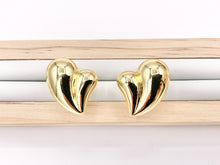 Cargar imagen en el visor de la galería, Cute Large Puffy Heart Drop Earring Stud in Real 18K Gold Plated Over Copper 4 PAIRS
