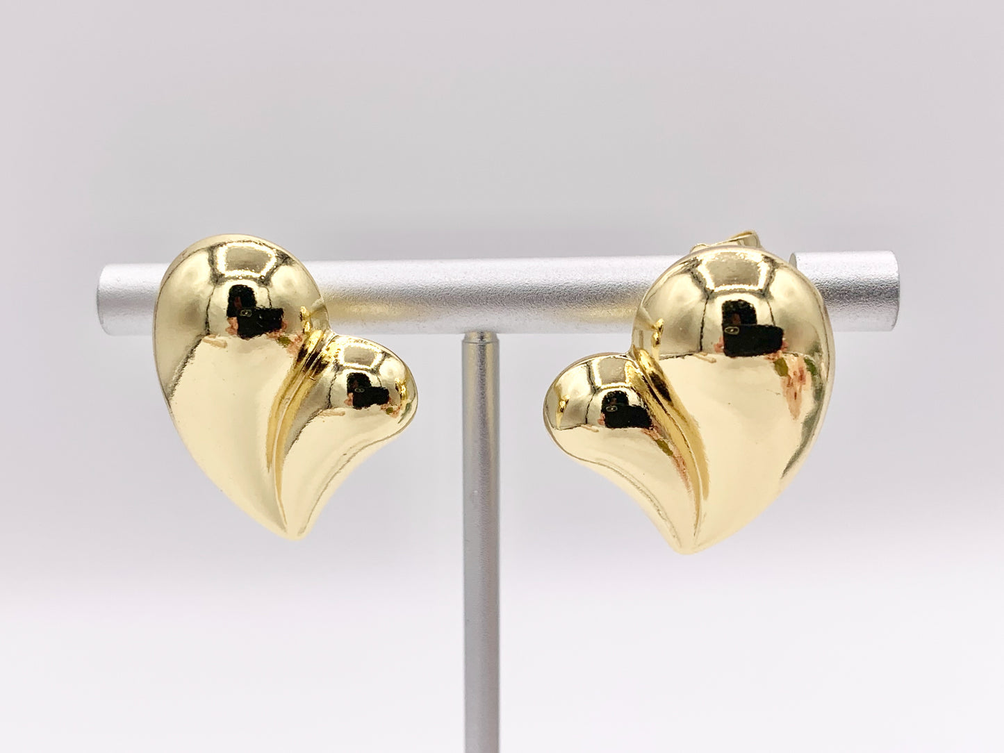 Cute Large Puffy Heart Drop Earring Stud in Real 18K Gold Plated Over Copper 4 PAIRS