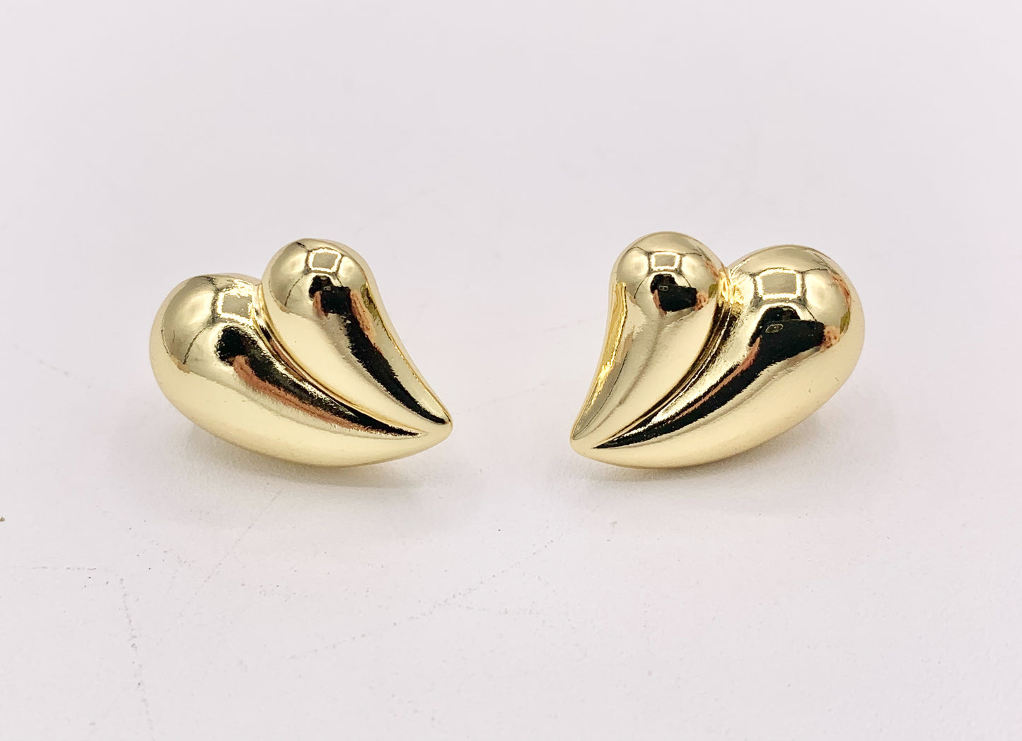 Cute Large Puffy Heart Drop Earring Stud in Real 18K Gold Plated Over Copper 4 PAIRS