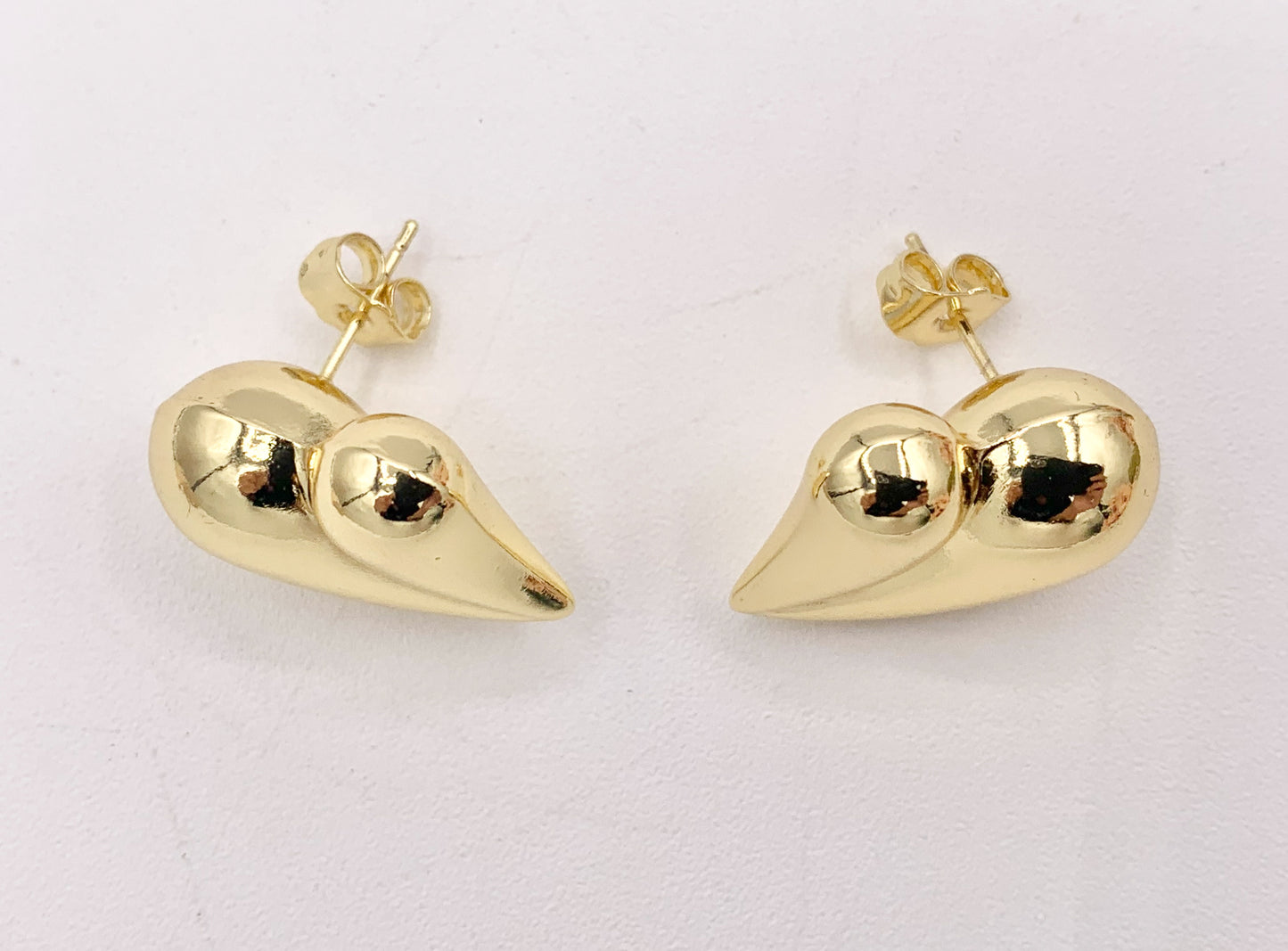 Cute Large Puffy Heart Drop Earring Stud in Real 18K Gold Plated Over Copper 4 PAIRS