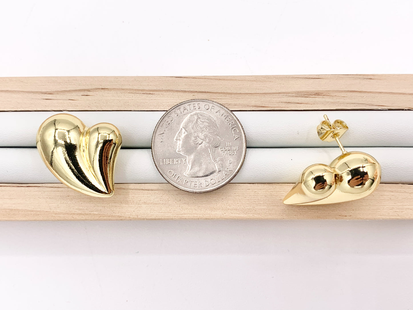 Cute Large Puffy Heart Drop Earring Stud in Real 18K Gold Plated Over Copper 4 PAIRS