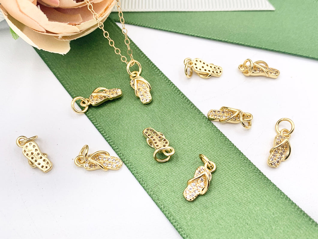 Tiny Cute Flip Flop Charms in Real Gold 18K Plated Brass 10 PCS