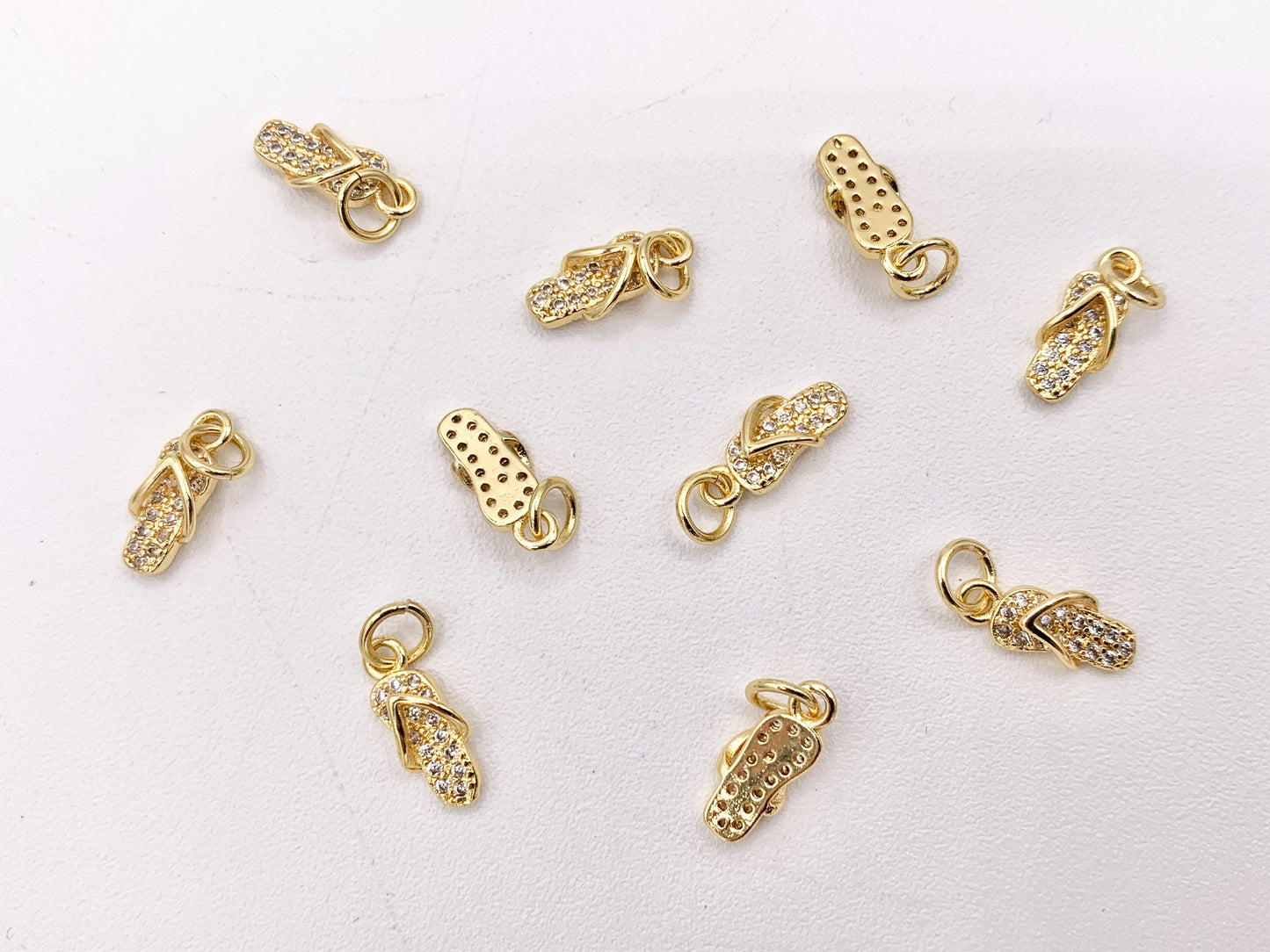 Tiny Cute Flip Flop Charms in Real Gold 18K Plated Brass 10 PCS