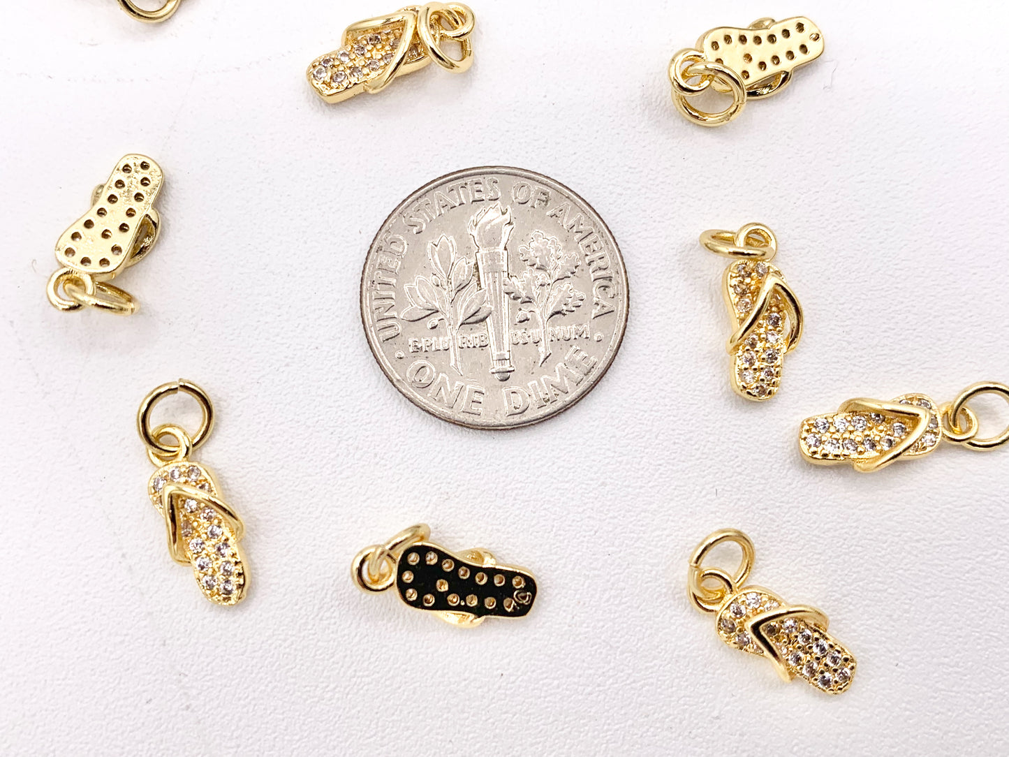 Tiny Cute Flip Flop Charms in Real Gold 18K Plated Brass 10 PCS