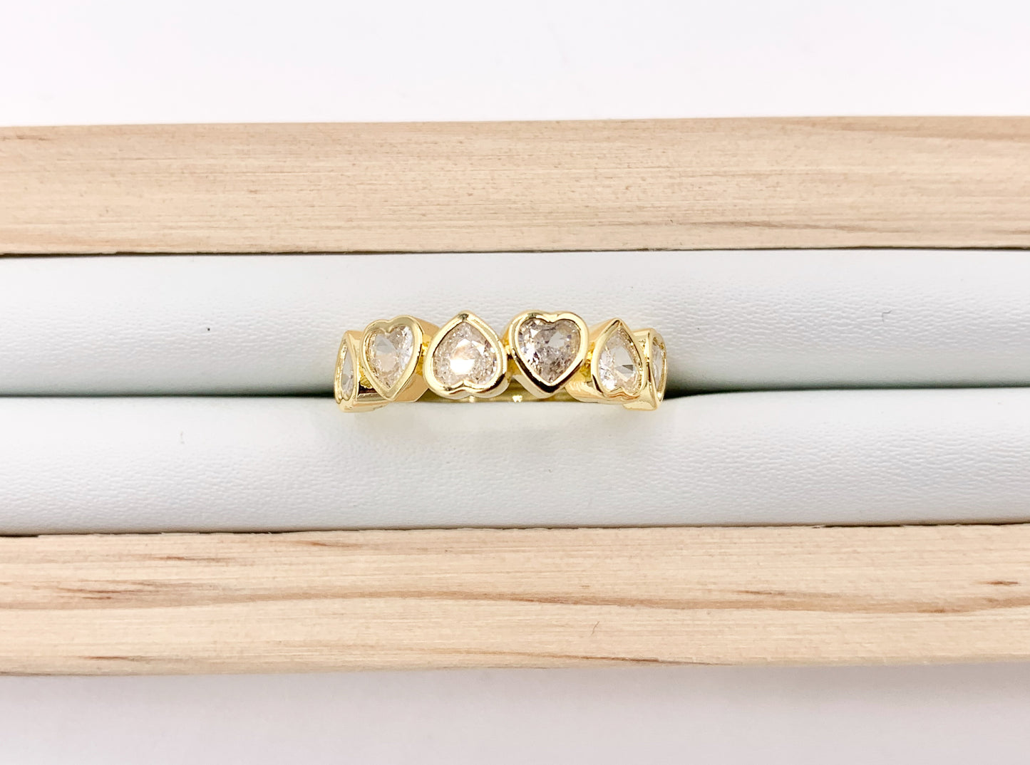 Dainty Hearts Rhinestone Rings in Real 18K Gold Plated CZ Pave Adjustable Statement Ring 4 PCS