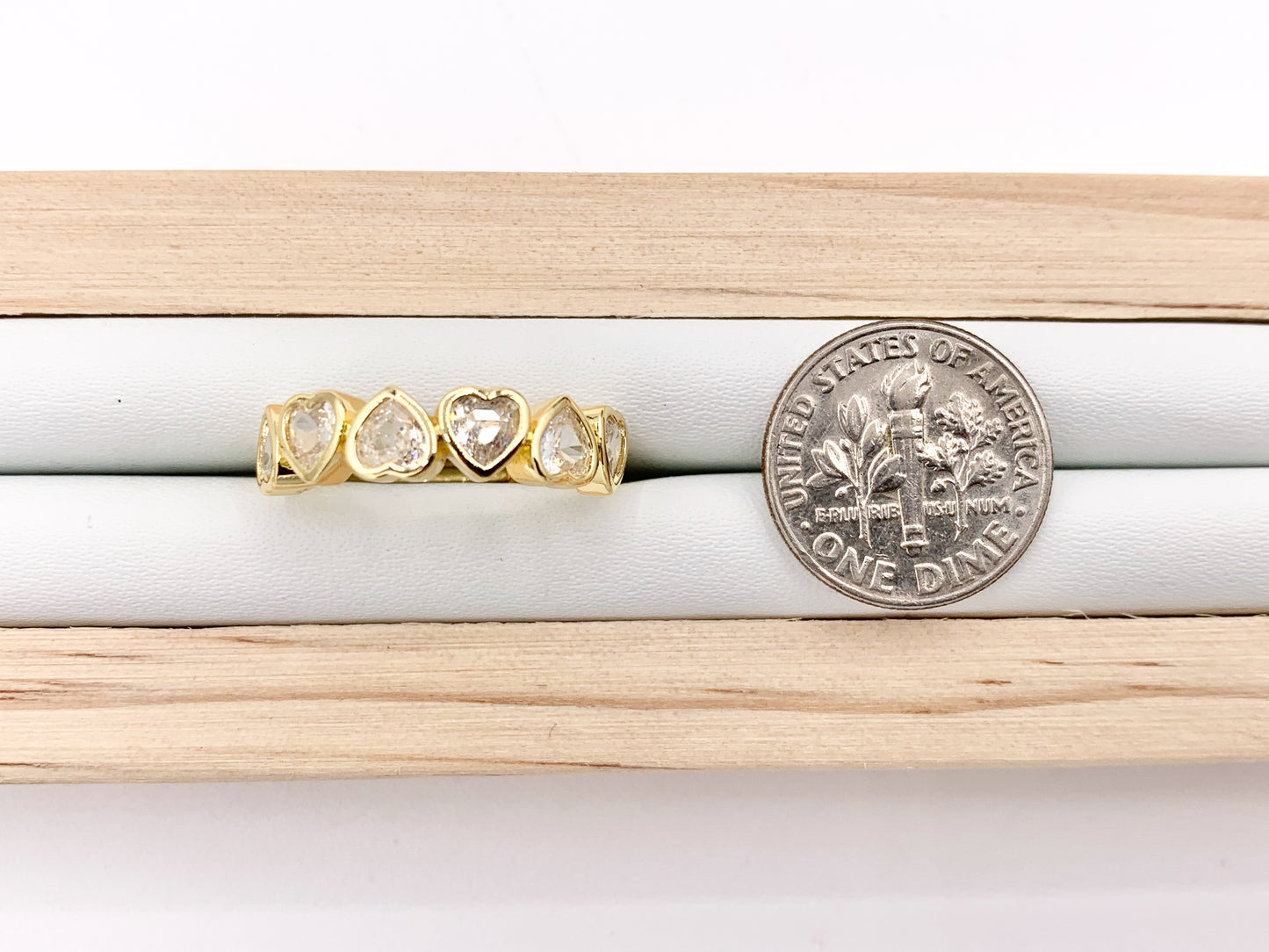 Dainty Hearts Rhinestone Rings in Real 18K Gold Plated CZ Pave Adjustable Statement Ring 4 PCS