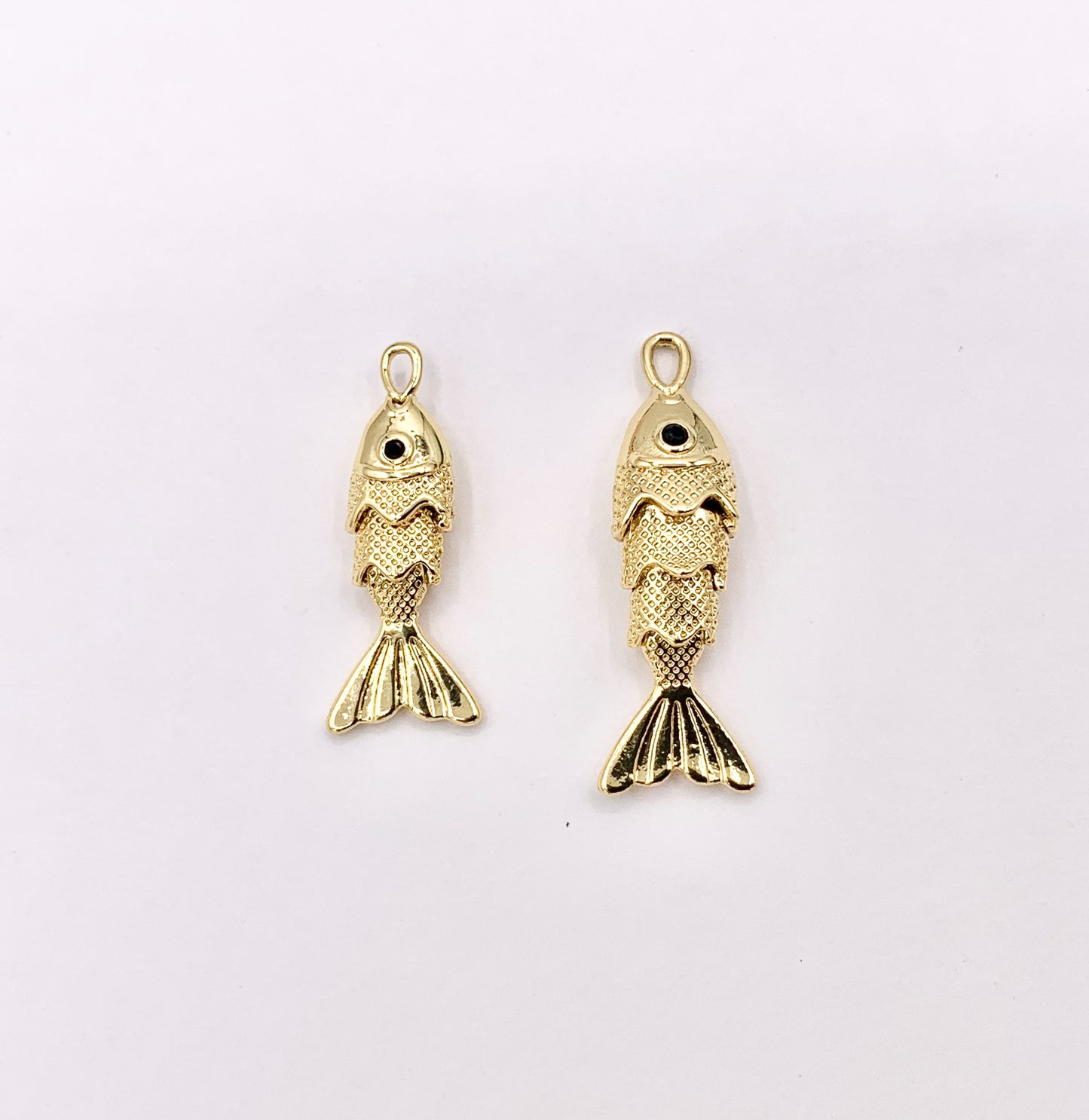 Cute Dangle Fish Charms in 18K Gold Plated Copper Base 6 PCS