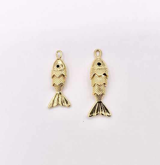Cute Dangle Fish Charms in 18K Gold Plated Copper Base 6 PCS
