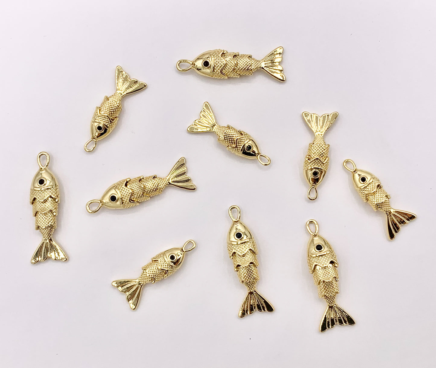 Cute Dangle Fish Charms in 18K Gold Plated Copper Base 6 PCS