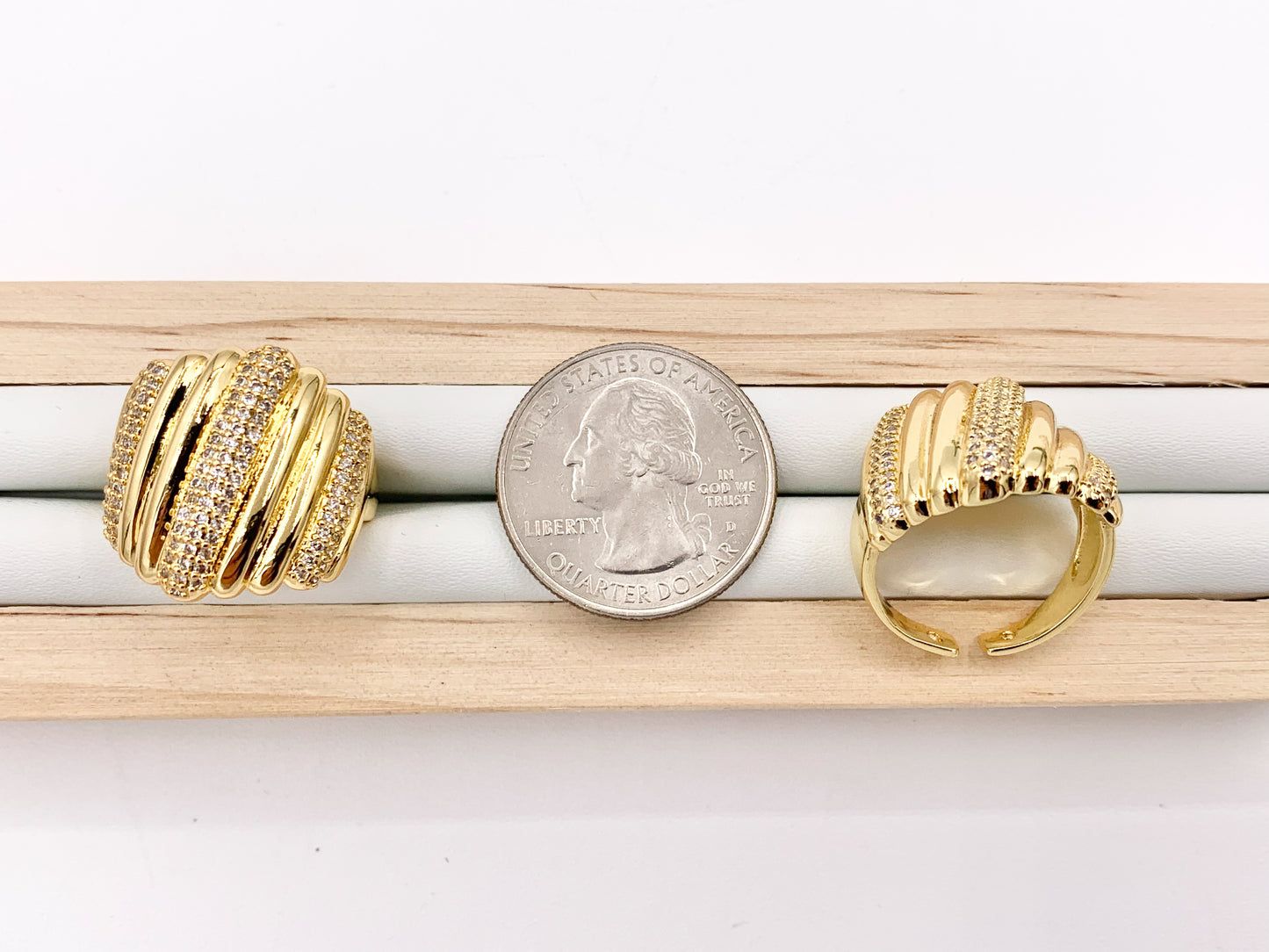 Thick Chunky Band Ring in Real Gold 18K Plated Copper CZ Pave  4 PCS