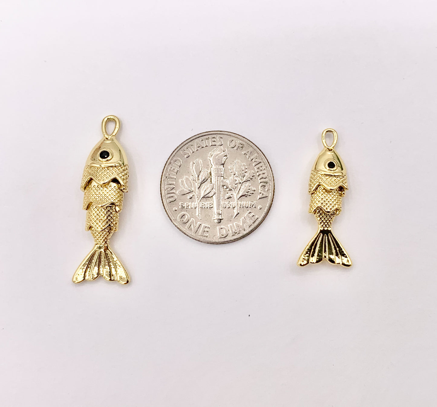 Cute Dangle Fish Charms in 18K Gold Plated Copper Base 6 PCS