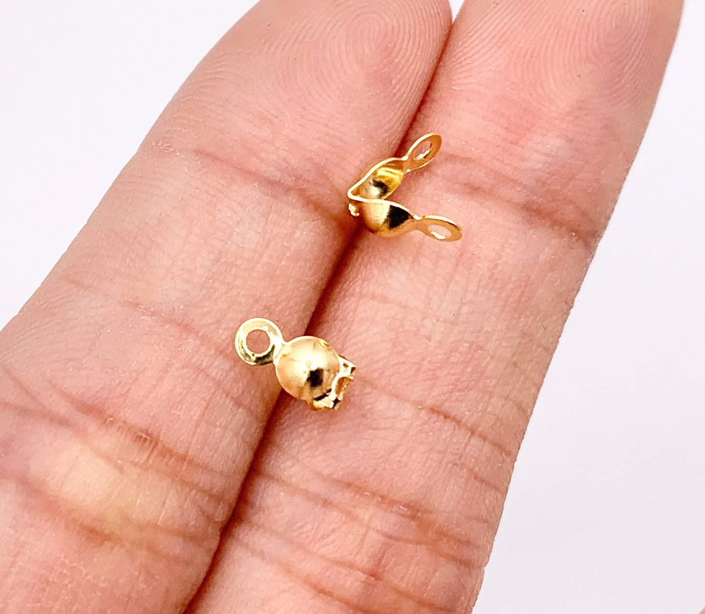 18K Gold Plated Clamshell Crimp Bead Covers Bead Tip End Knot Cover Component for Jewelry 100 PCS