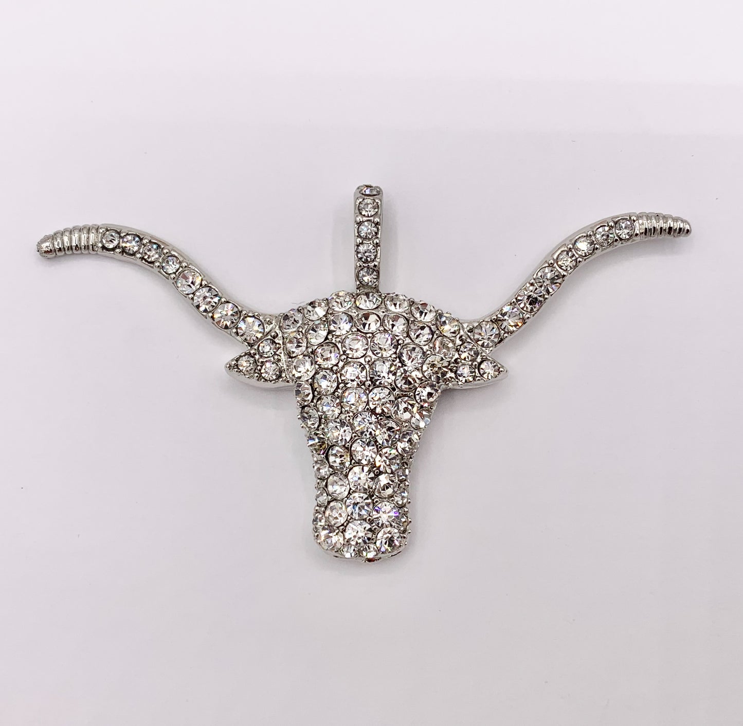 1.9x3.2" Long Horn Rhinestone Steer Head Pendants Large Bull Head Pendants in Silver 1PC