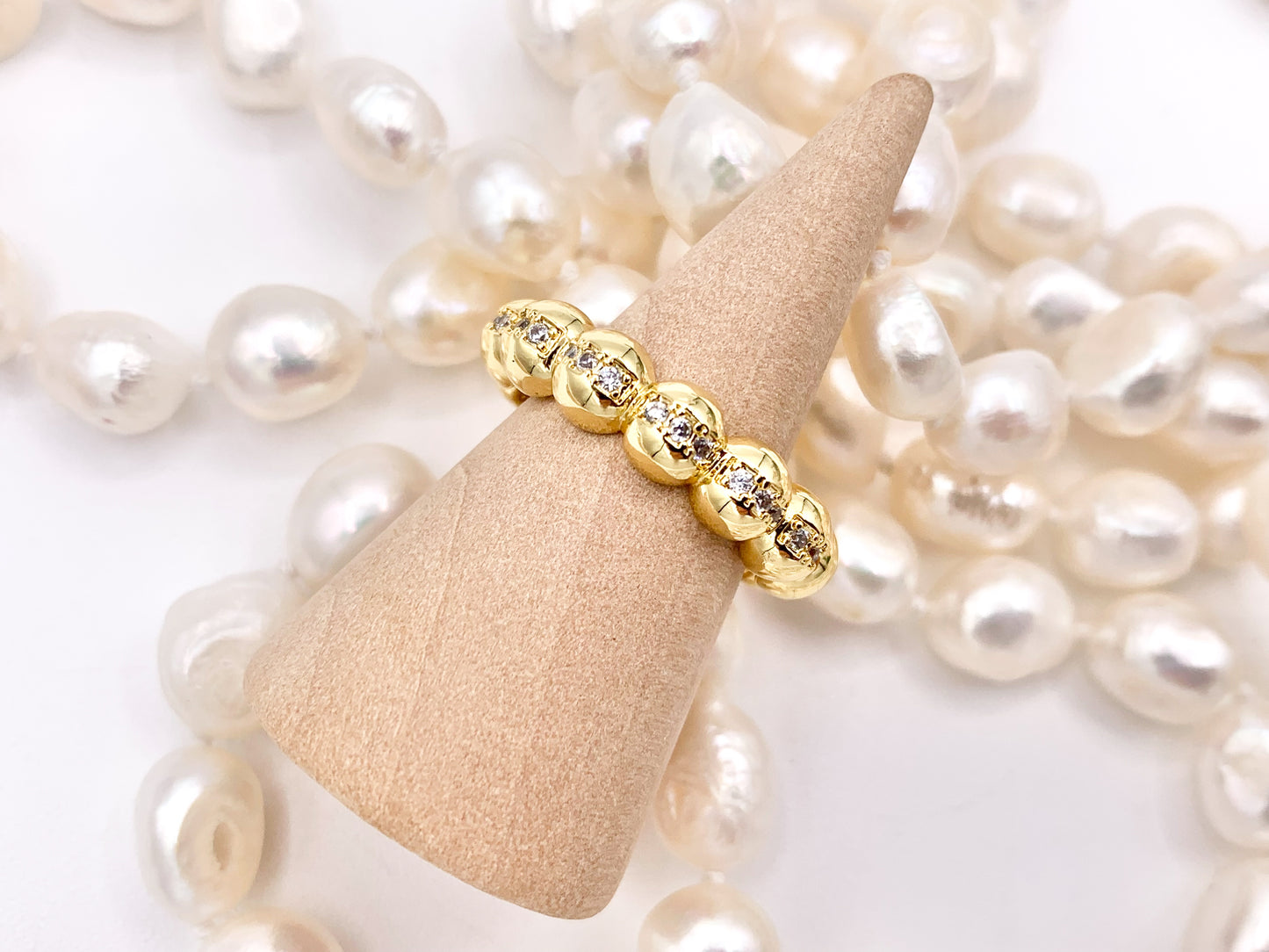 Dainty Cute Simple Stackable CZ Pave Beaded Minimalist 18K Gold Plated Ring 6 PCS