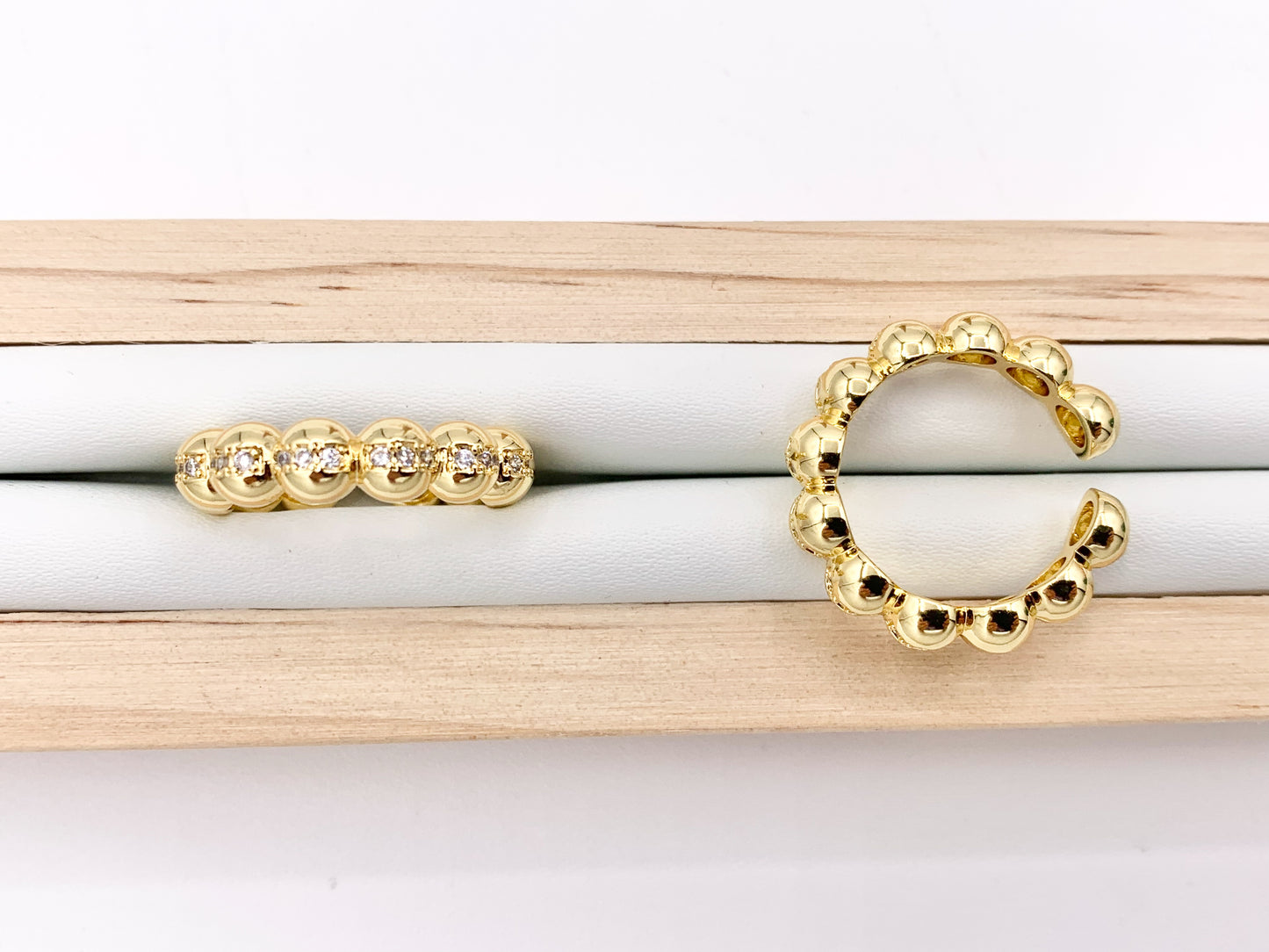 Dainty Cute Simple Stackable CZ Pave Beaded Minimalist 18K Gold Plated Ring 6 PCS