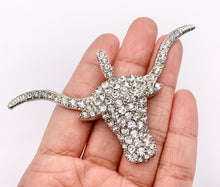 Load image into Gallery viewer, 1.9x3.2&quot; Long Horn Rhinestone Steer Head Pendants Large Bull Head Pendants in Silver 1PC

