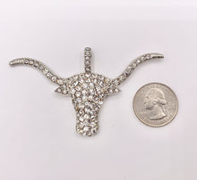 Load image into Gallery viewer, 1.9x3.2&quot; Long Horn Rhinestone Steer Head Pendants Large Bull Head Pendants in Silver 1PC
