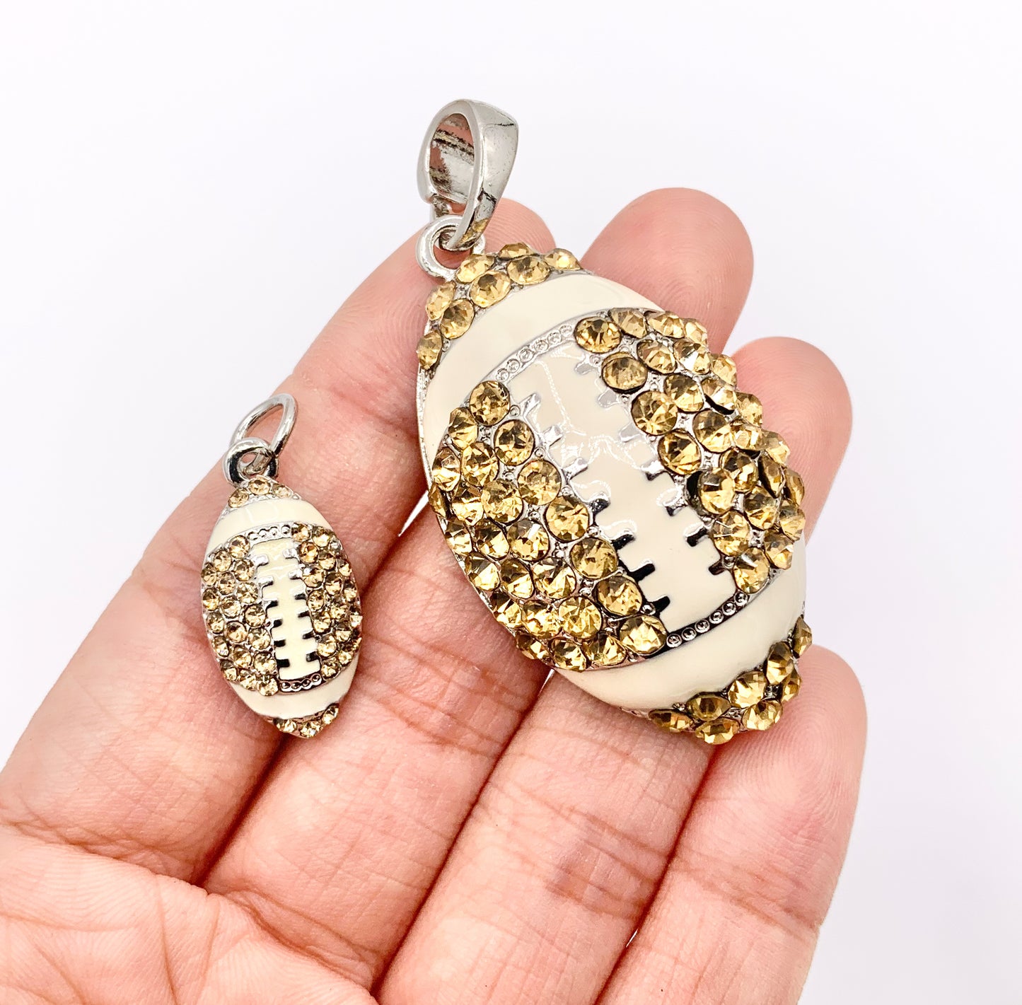 12x23mm & 25x46mm Rhinestone Football Charms/ Pendants Yellow Rhinestone with Enamel Coating Sports Ball Pendant 1 PC