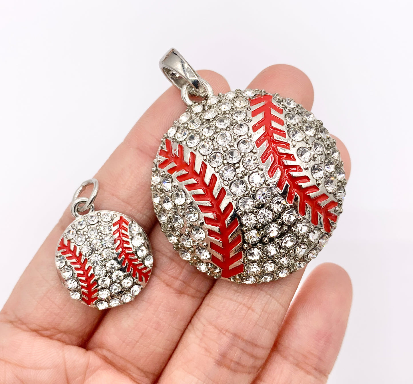 17mm & 35mm Rhinestone Baseball Charms/ Pendants Rhinestone Sports Ball Pendant 1 PC