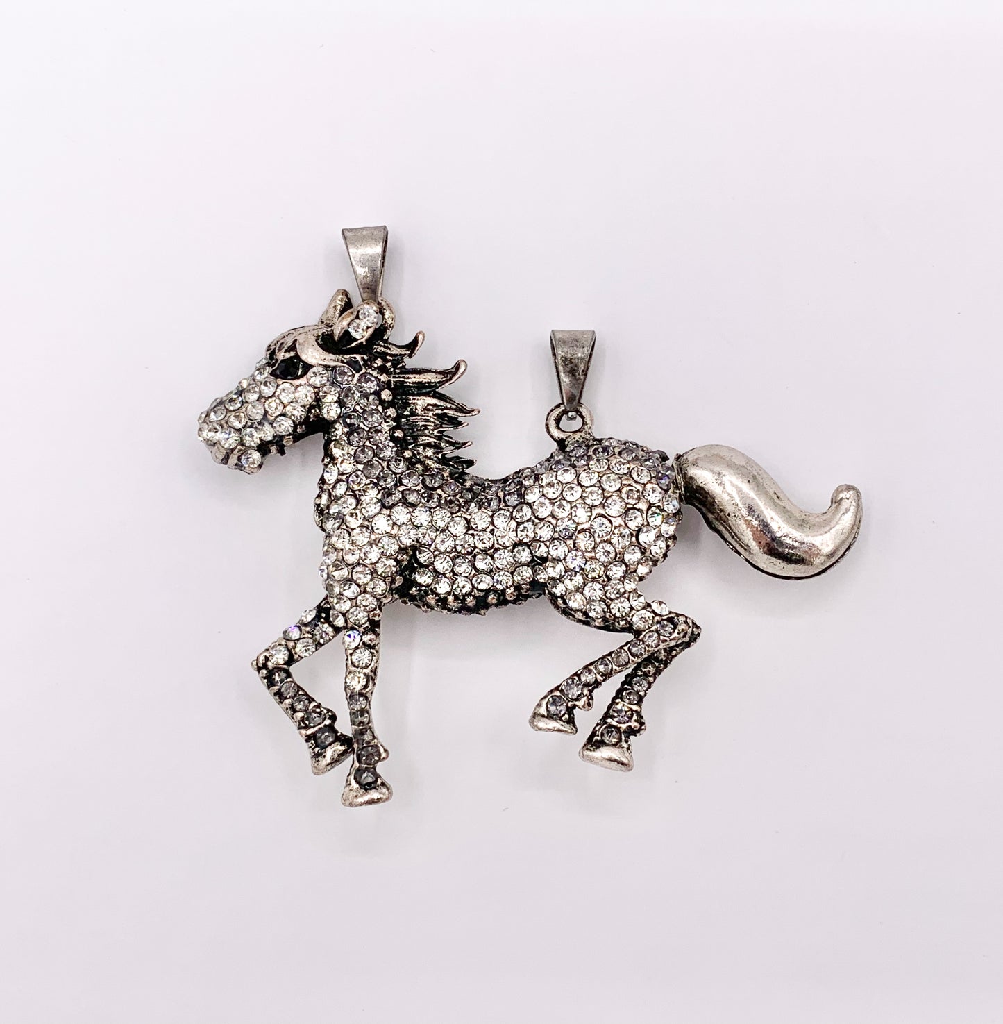 2.5x3" Rhinestone Horse Pendants Large Antique Silver Pendant 1 PC