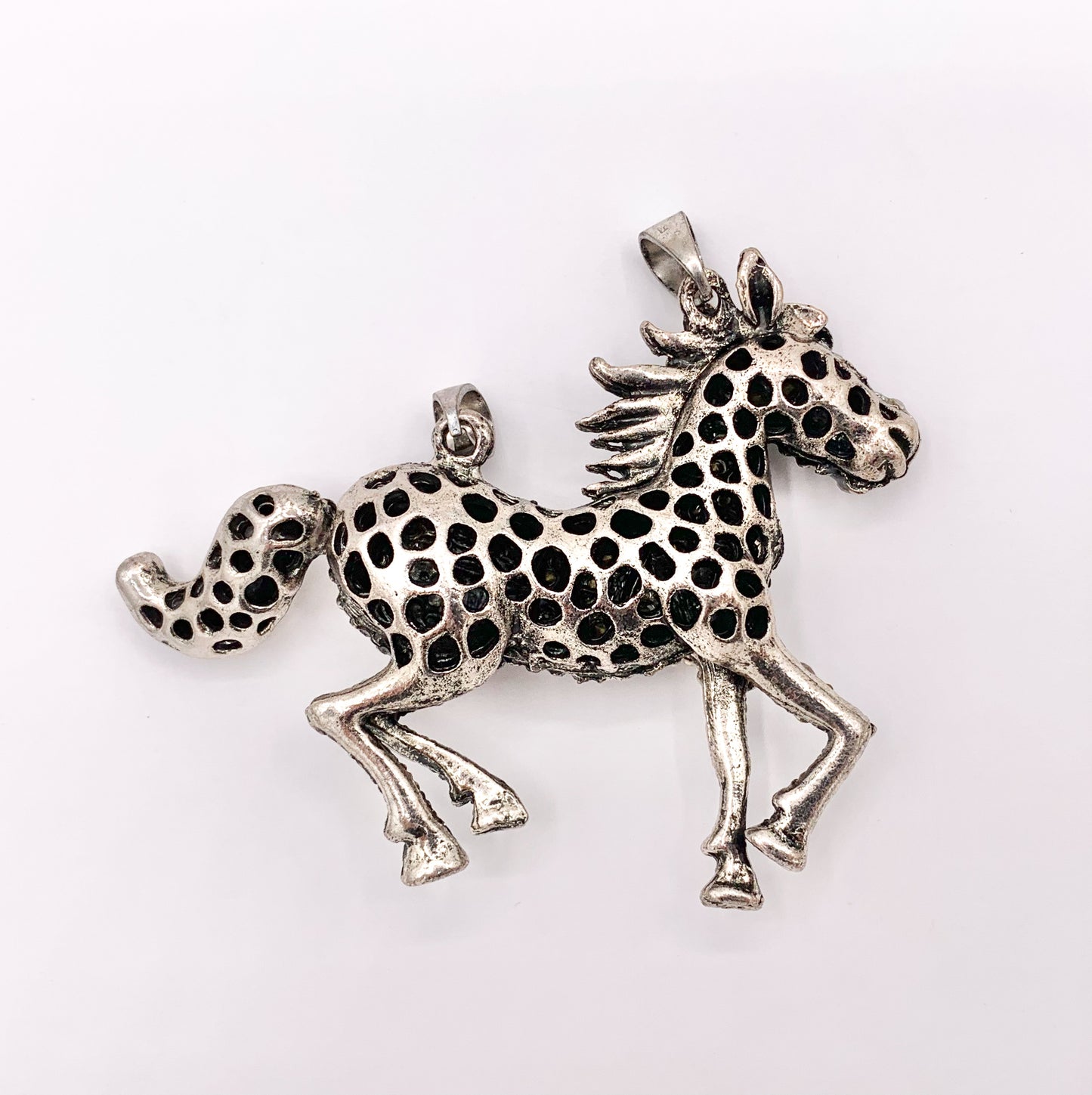 2.5x3" Rhinestone Horse Pendants Large Antique Silver Pendant 1 PC
