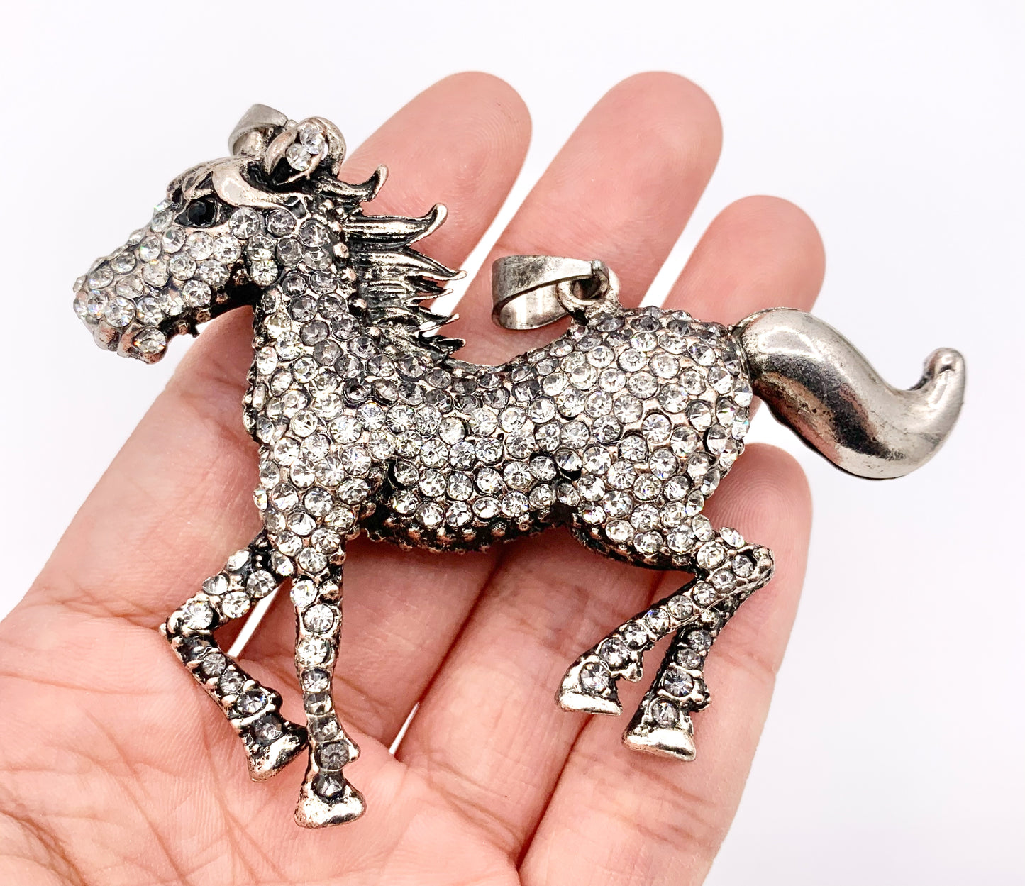 2.5x3" Rhinestone Horse Pendants Large Antique Silver Pendant 1 PC