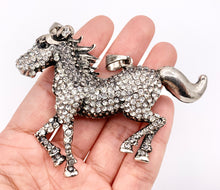Cargar imagen en el visor de la galería, 2.5x3" Rhinestone Horse Pendants Large Antique Silver Pendant 1 PC
