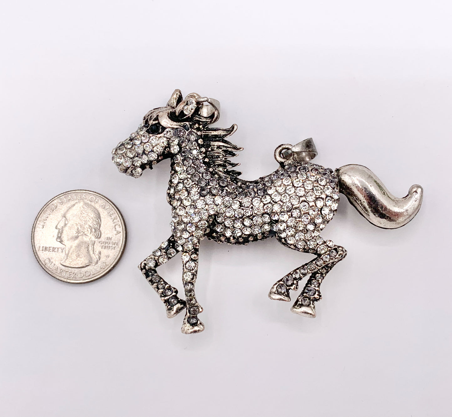 2.5x3" Rhinestone Horse Pendants Large Antique Silver Pendant 1 PC