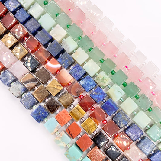 8mm Assorted Stone Hand Cut Cube Beads 9 Colors Available 15" Price For 1 Strand
