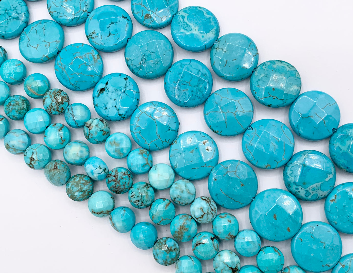 8mm & 15mm Natural Magnesite Dyed Turquoise Blue Color Faceted Coin Beads 1 Strand Around 15"