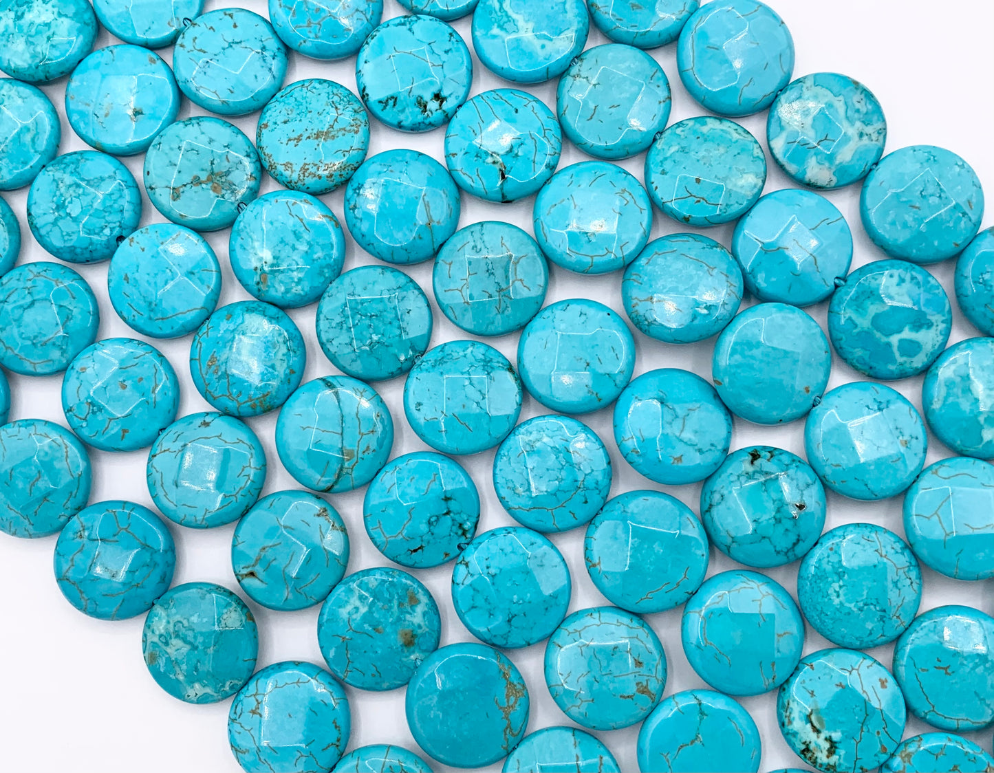 8mm & 15mm Natural Magnesite Dyed Turquoise Blue Color Faceted Coin Beads 1 Strand Around 15"