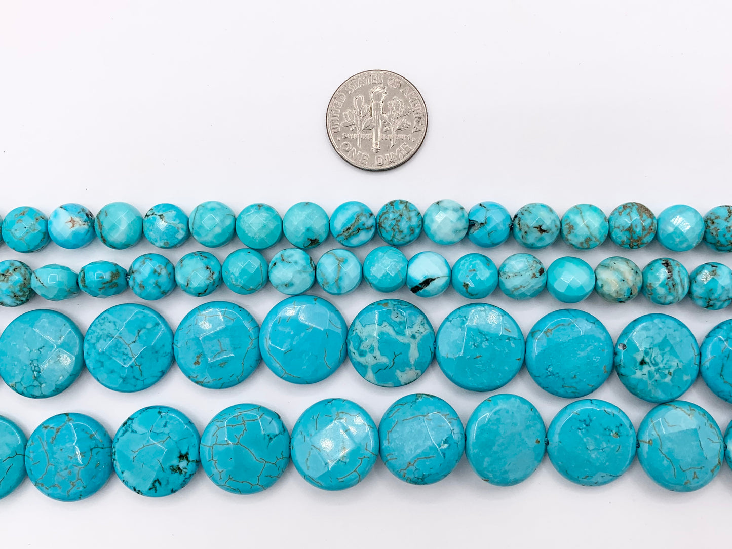 8mm & 15mm Natural Magnesite Dyed Turquoise Blue Color Faceted Coin Beads 1 Strand Around 15"