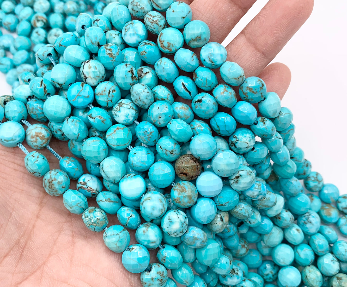 8mm & 15mm Natural Magnesite Dyed Turquoise Blue Color Faceted Coin Beads 1 Strand Around 15"