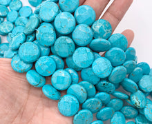 Cargar imagen en el visor de la galería, 8mm &amp; 15mm Natural Magnesite Dyed Turquoise Blue Color Faceted Coin Beads 1 Strand Around 15"
