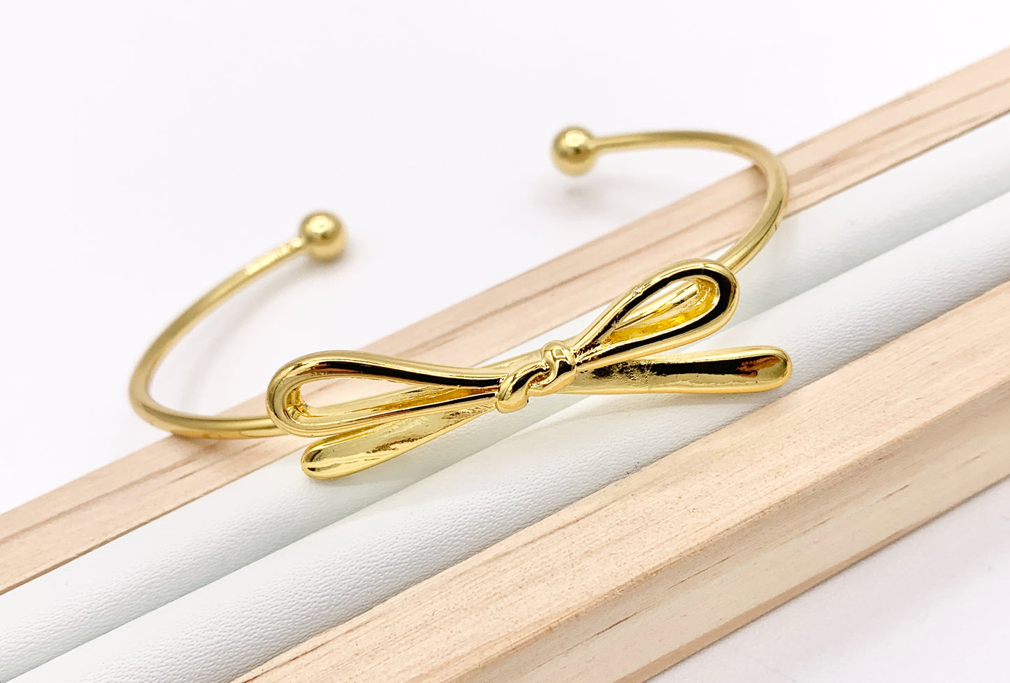 Cute Minimalist Bow Tie Bangle Adjustable Bracelet Cuffs in Real Gold 18K Plated Copper  3 PCS