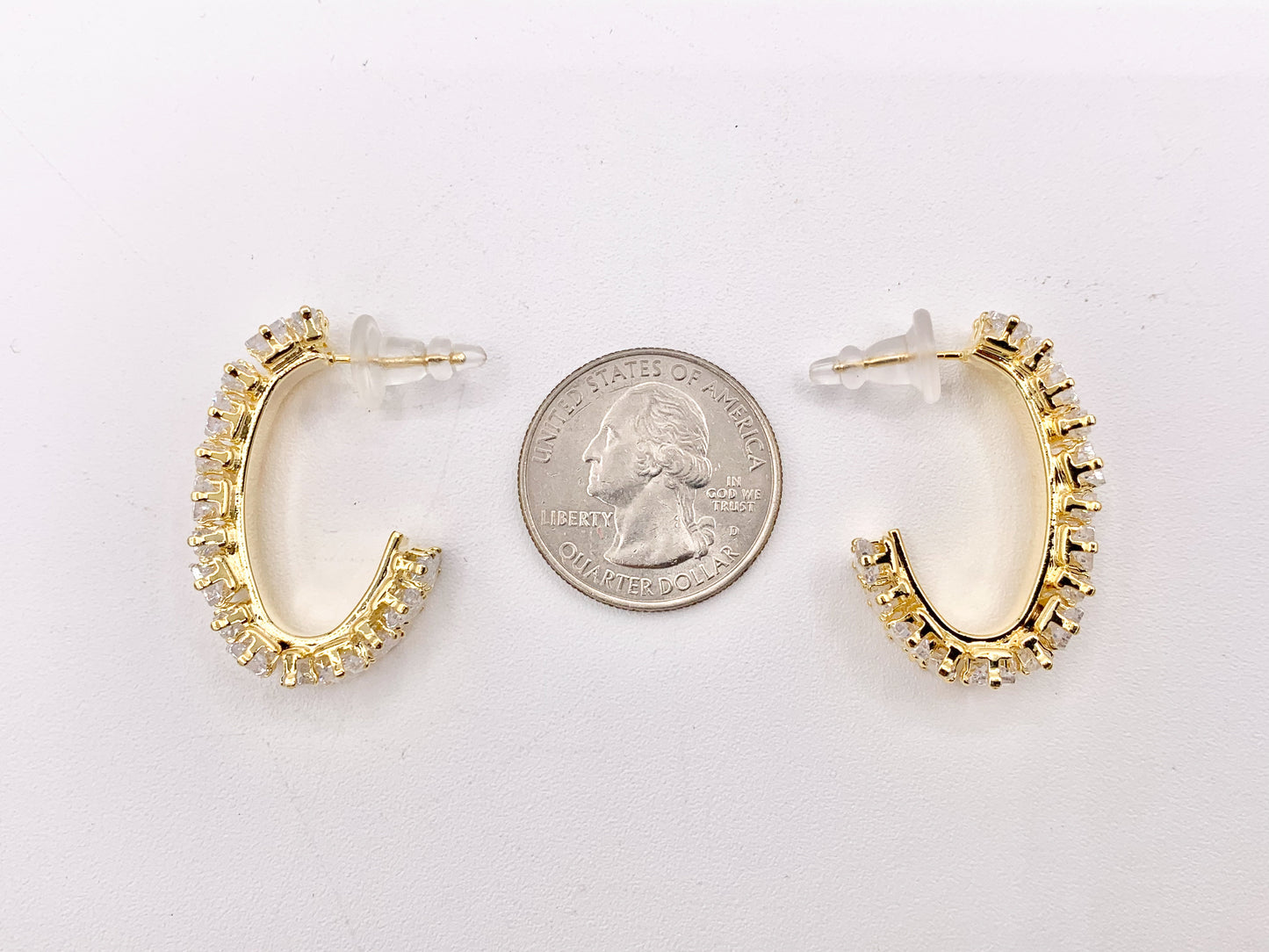 Trendsetting Unique Curve Link CZ Pave Baguette Hoop Earrings in 18K Gold Plated Copper 2 PAIRS