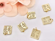 Cargar imagen en el visor de la galería, LOVE Rectangle Tag Charms Valentines Day Pendants with CZ Pave in 18K Gold plated Copper 8 PCS
