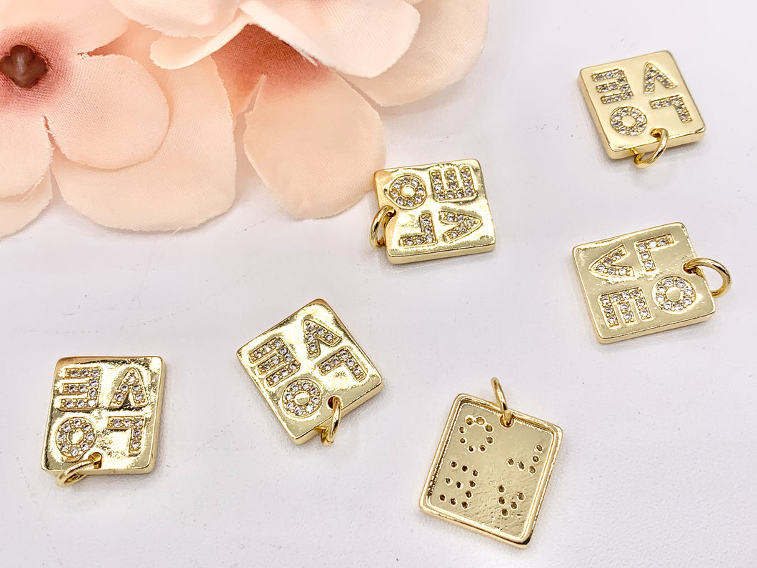 LOVE Rectangle Tag Charms Valentines Day Pendants with CZ Pave in 18K Gold plated Copper 8 PCS