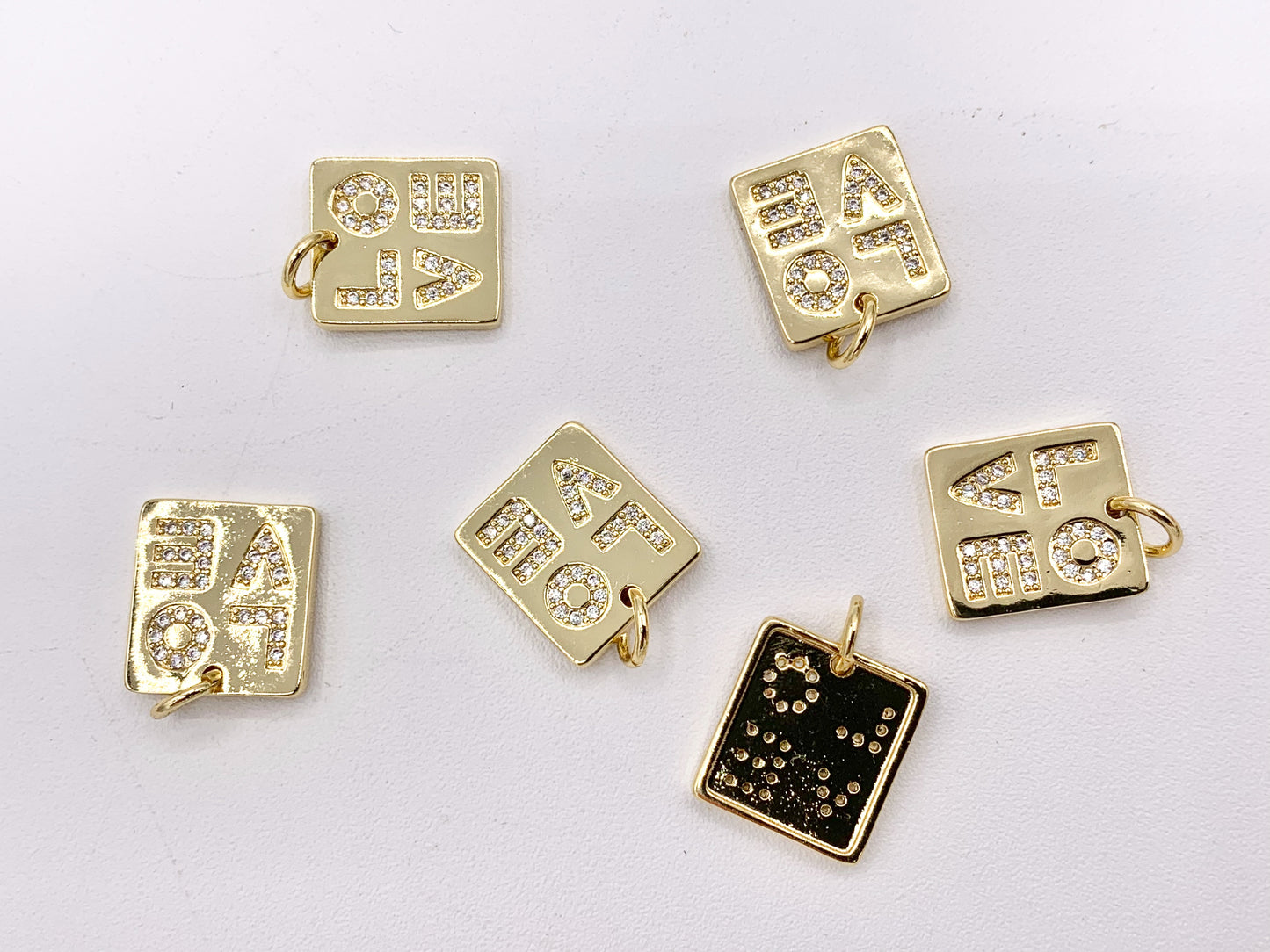 LOVE Rectangle Tag Charms Valentines Day Pendants with CZ Pave in 18K Gold plated Copper 8 PCS