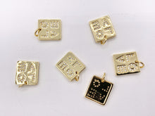 Cargar imagen en el visor de la galería, LOVE Rectangle Tag Charms Valentines Day Pendants with CZ Pave in 18K Gold plated Copper 8 PCS
