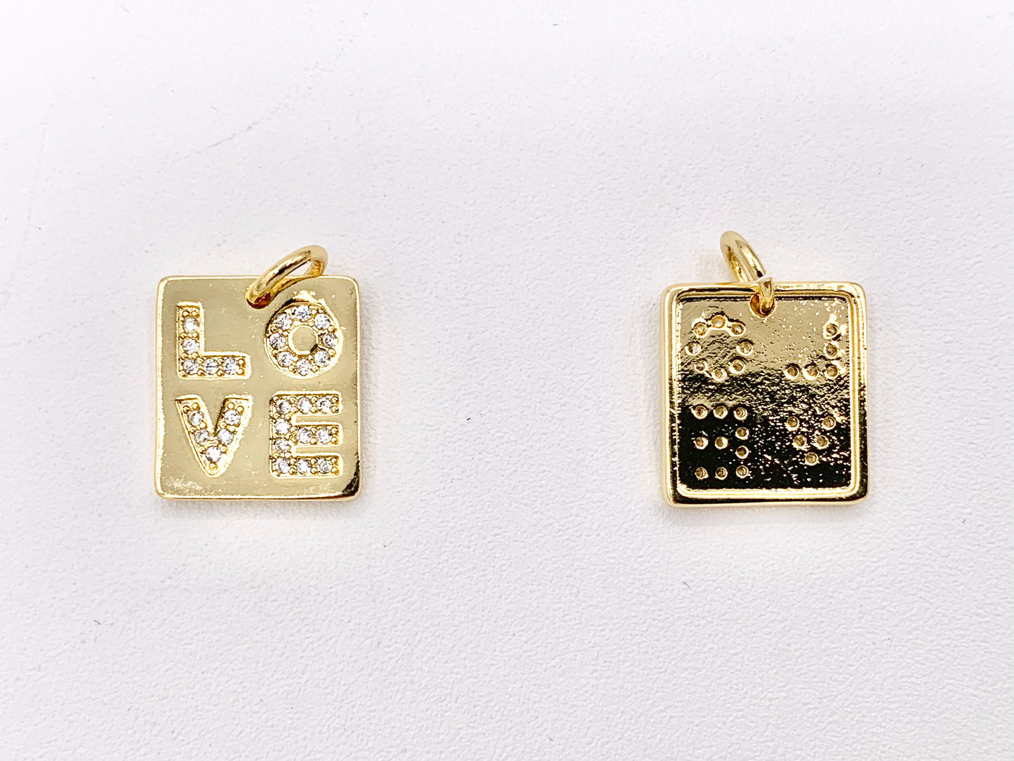LOVE Rectangle Tag Charms Valentines Day Pendants with CZ Pave in 18K Gold plated Copper 8 PCS