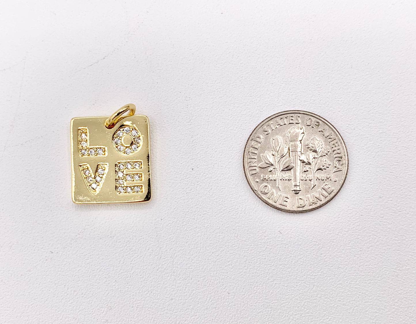 LOVE Rectangle Tag Charms Valentines Day Pendants with CZ Pave in 18K Gold plated Copper 8 PCS