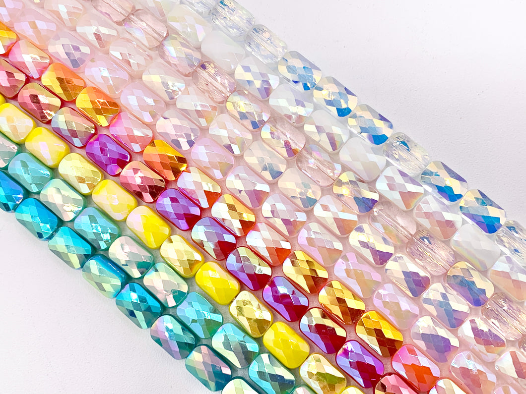 6x9mm High Quality Crystal Rectangle Faceted Shiny AB Color Crystal Beads Strand Available in 10 Colors 1 Strand