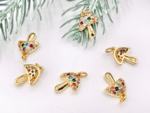 Cargar imagen en el visor de la galería, Cute Tiny Multicolor CZ Mushroom Charm in Real Gold 18K Plated Micro CZ Over Brass 8 PCS
