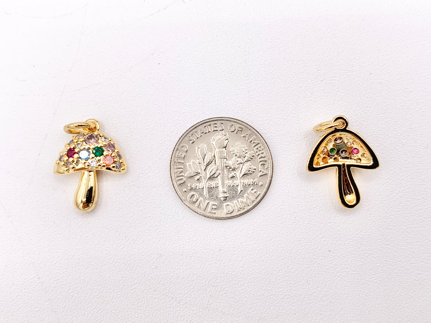 Cute Tiny Multicolor CZ Mushroom Charm in Real Gold 18K Plated Micro CZ Over Brass 8 PCS